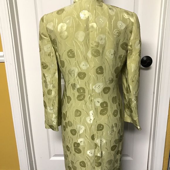 Louis Feraud Chartreuse Green Brocade Long Coat - Picture 3 of 4